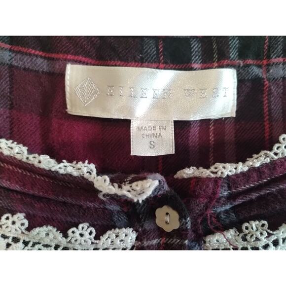 Eileen West Dark Pink Plaid 3/4 Sleeve Lace Ruffle Pockets Flannel Nightgown S - Picture 5 of 16